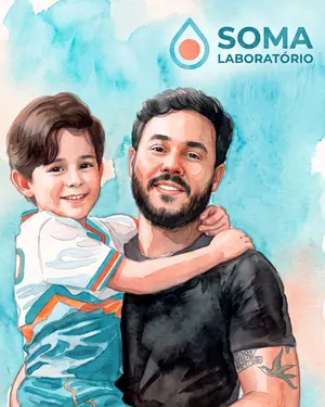 Ilustração de pai e filho em post da Soma Laboratório